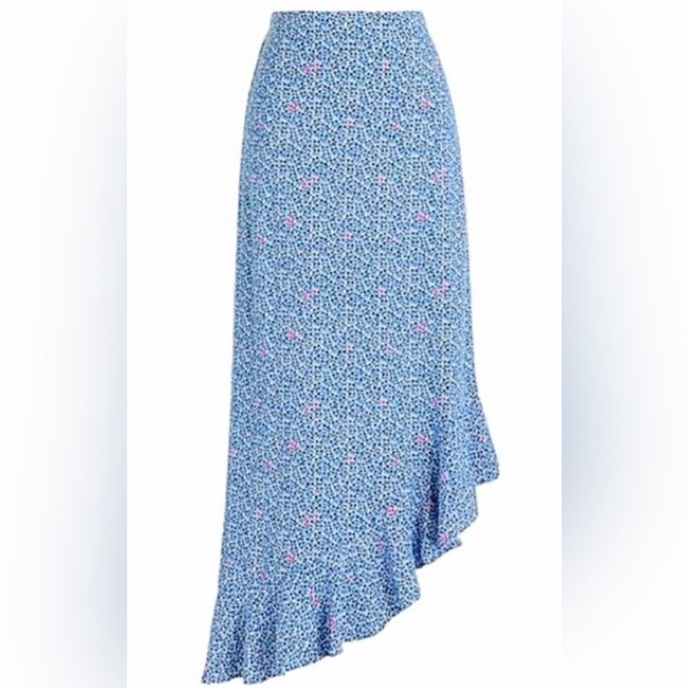 J.Crew Mercanti Womens Asymmetrical Ruffle Hem Skirt Blue Floral Viscose